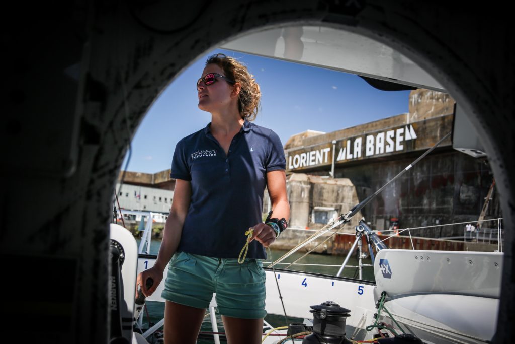 Sipa Press - La skipper Clarisse Cremer sur l'Imoca Banque Populaire X lors d'une navigation à Lorient le 29 juillet 2020, en vue du Vendée Globe 2020.